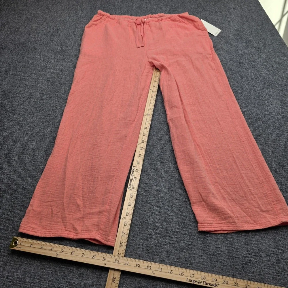 NWT O'Neill Brenda Pants Large Canyon Clay Pink Cotton Crinkle‎ Gauze Wide Leg